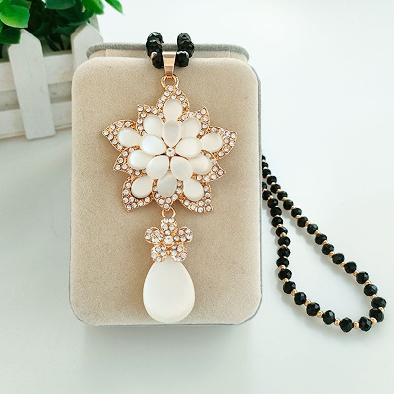 Fashion Long Flower Necklace Women'S Water Drop Woolen Chain Atmospheric All-Match Clothes Accessories Simple Pendant Pendant - Image 5